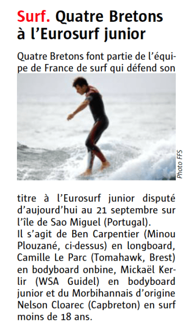 Benoit Carpentier-Le Télégramme -page Sports- 13sept2014