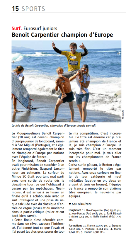 Benoit Carpentier-Le Télégramme -page Sports- 22sept2014